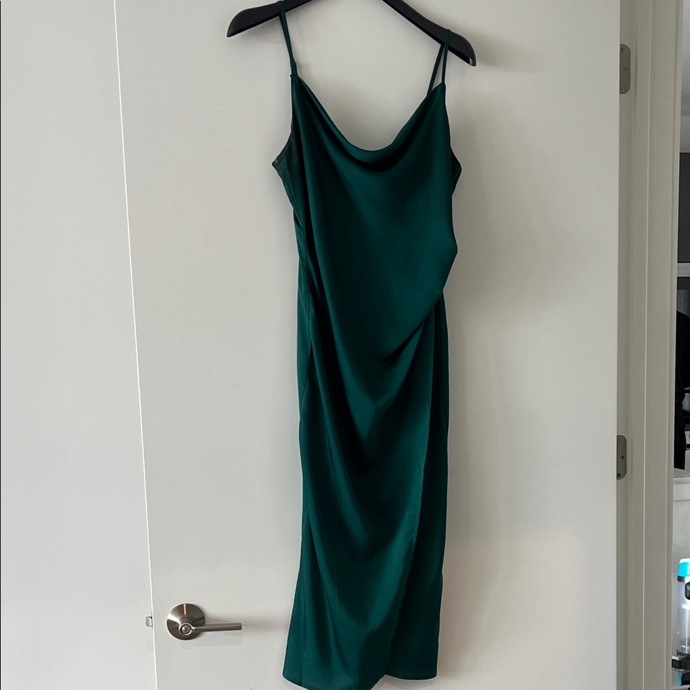 green satin dress